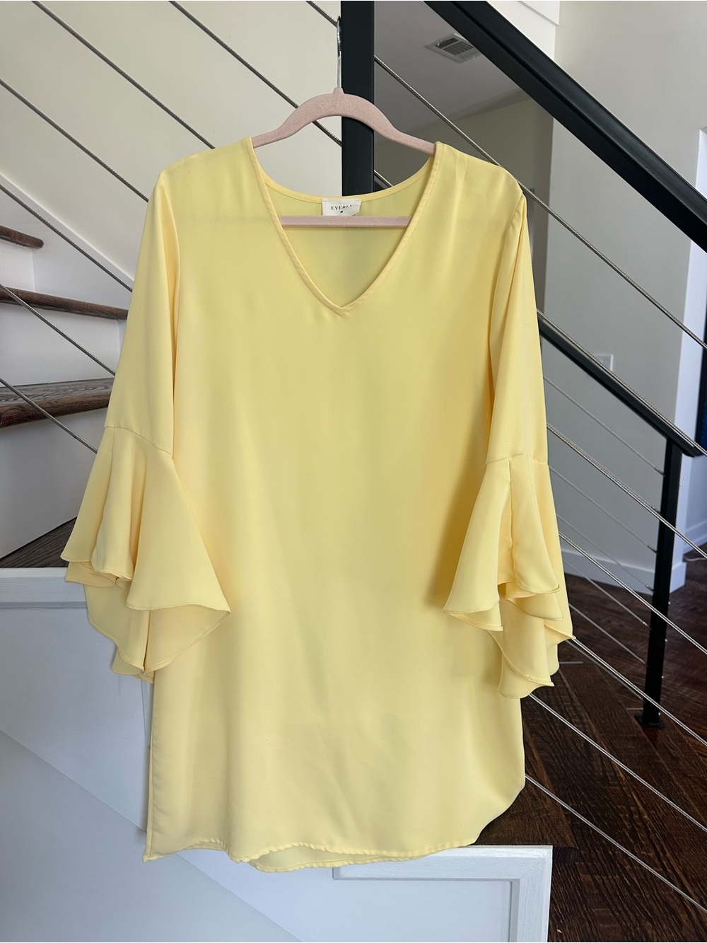 Everly Yellow Shift Mini Dress with Bell Sleeves
Size: Large